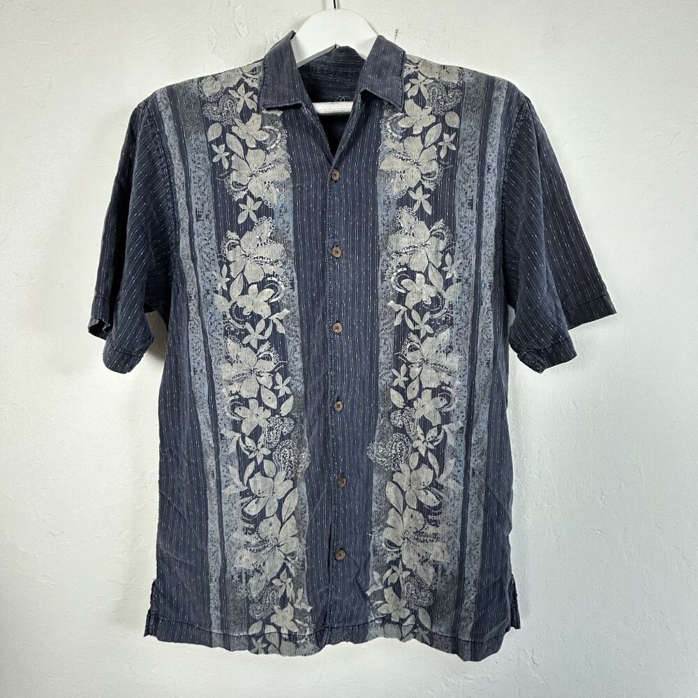Tommy Bahama Mens Floral Print Short Sleeve Button-Up Shirt Large Blue Casual